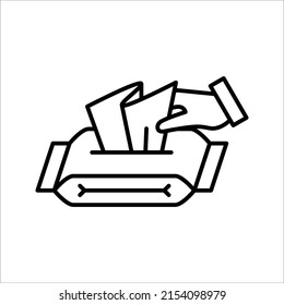 Tissue icon. Flat thin line illustration. Runny nose, rhinitis, napkin. Flu and symptoms concept on white background