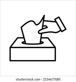 Tissue icon. Flat thin line illustration. Runny nose, rhinitis, napkin. Flu and symptoms concept on white background