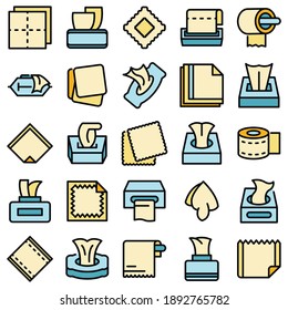 Tissue icons set. Outline set of tissue vector icons thin line color flat on white