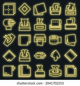 Tissue icons set. Outline set of tissue vector icons neon color on black