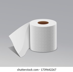 Diseño realista de papel blanco de rollo largo de tejidos, sobre fondo gris, ilustración vectorial