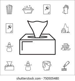 tissue napkin box icon. Set of cleaning tools icons on white background