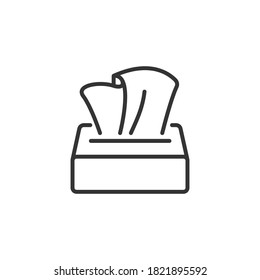 Tissue napkin box thin icon, line style. The tissues box can help you avoid that papers are easily dirty by dust and other contaminants after use, the tissues box will keep paper tidy. Vector EPS 10