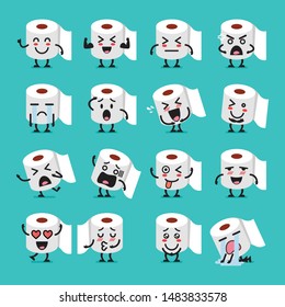 Tissue paper emoji set. Funny cartoon emoticons