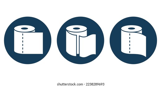 Tissue paper icon - flat pictograms with paper roll in 3 different variations. 