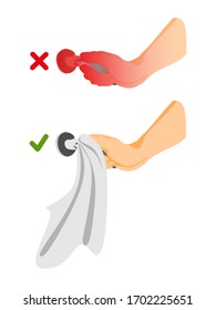 Tissue paper protects prevent a patient from getting infected with coronavirus covid-19 coronavirus bacterium from the door knob cleanliness concept. Vector illustration.