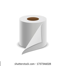 Rollo de papel de tejidos realista, aislado en blanco, ilustración vectorial