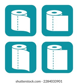 Iconos cuadrados de papel de tejidos - pictogramas planos con rollo de papel en 4 variaciones diferentes. 