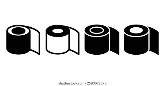 tissue paper towel roll icon vector design black white color outline and black filled illustration sets