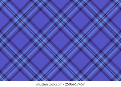 Tejido de tela de Vector a cuadros, primer plano patrón de fondo textil. Falda tartán textura a cuadros sin costuras en paleta de colores azul y violeta.