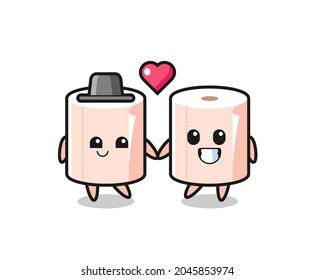 tissue roll cartoon character couple with fall in love gesture , cute design
