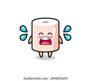 tissue roll cartoon illustration with crying gesture , cute design