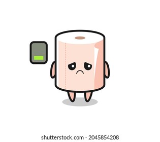 tissue roll mascot character doing a tired gesture , cute design