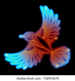 Tit bird neon shiny vector illustration