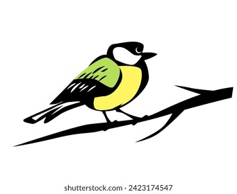The tit bird sits on a branch. Isolated image for prints, poster and illustrations.