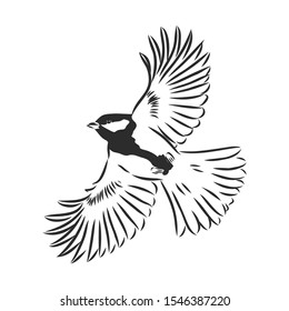 tit bird sketch, contour vector illustration 