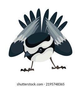 Tit bird in standing position. Titmouse in cartoon flat style beautiful character. Vector illustration isolated on white background