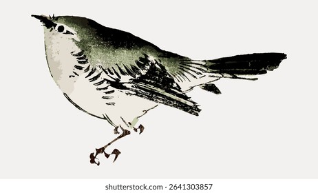 Tit bird sticker, vintage animal illustration, vector element.