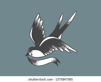 Tit. Flying tit. Can be used as a sketch for the tattoo.