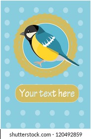 Tit on blue background - illustration with place for your text.