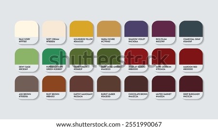 Titan Arum Flower Color Palette, Titan Arum Flower Color Guide Palette with Color Names. Catalog Samples of chocolate RGB HEX codes and Names. Fashion Trend maroon Colour Palette Vector. nature theme