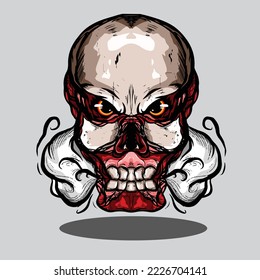 cabeza colosal de titán con cara y humo enojados para su logo y marca
