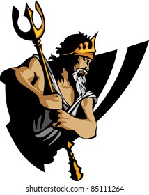 Titan Mascot with Trident and Crown Graphic Vector Illustration