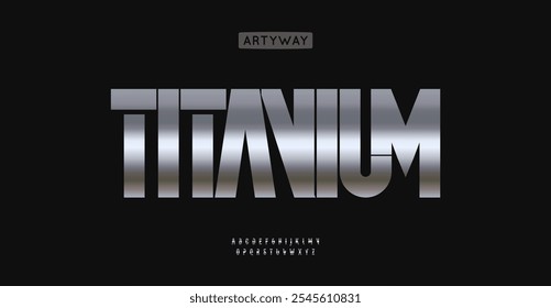 Alfabeto de metal Titan, letras cortadas em alta, fonte futurista techno para o logotipo moderno de ferro, destaque manchete, tipografia contemporânea, design tipográfico moderno. Tipo de vetor