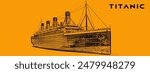 Titanic ship vector illustration as a line art.
