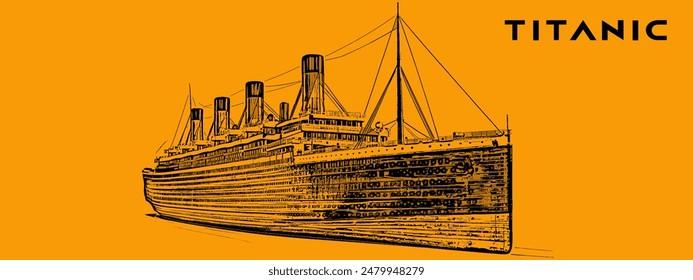 Titanic ship vector illustration as a line art.