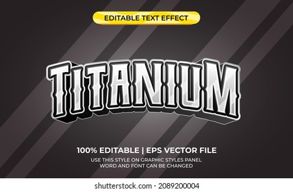 Titanium 3d text effect with metal theme. typography template for metal-tone games or movies