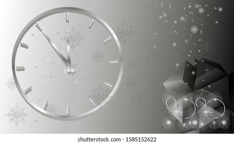 In titanium colors new year background for 2020 with chrome lettering. Vector illustration of holiday background for your postcards and designs
