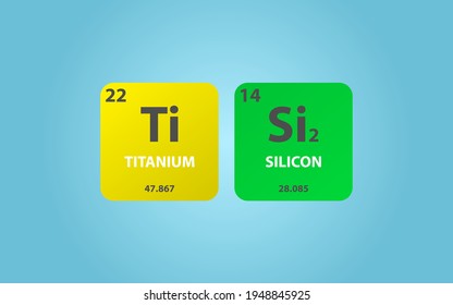 Disilicide Titanio Molécula TiSi2. Fórmula molecular simple compuesta de elementos Titanio, Silicon. Estructura simplificada del compuesto químico sobre fondo azul, para la educación química

