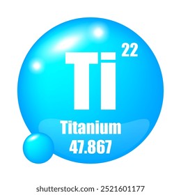 Titanium element icon. Ti symbol focus. Atomic number 22. Mass 47.867.