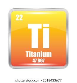 Titanium icon. Ti chemical element. Atomic number 22. Mass 47.867. Yellow square image. Vector symbol.