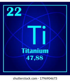 Titanium simple style tile icon. Chemical element of periodic table. Atom on a blue background