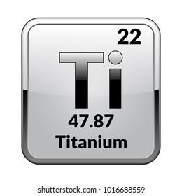 Titanium symbol.Chemical element of the periodic table on a glossy white background in a silver frame.Vector illustration.