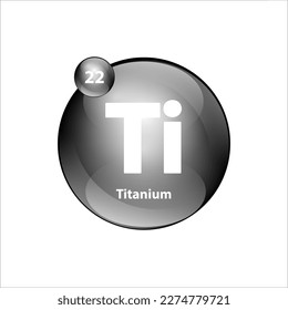 Titanium (Ti) chemical element Icon structure round shape circle grey, silver, black easily. Periodic table Sign with atomic number. Study in science for education. 3D Illustration vector.