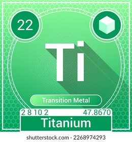 Titanium (Ti) Element - Transition Metal - Periodic Table, Chemical Symbol, Name, Atomic Weight, Atomic Number, Electron Shells, Classification, Phase at STP - Chemistry Logo Icon Design