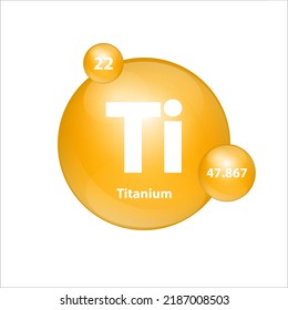 Titanium (Ti) icon structure chemical element round shape circle yellow dark. Chemical element of periodic table Sign with atomic number. Study in science for education. 3D Illustration vector. 