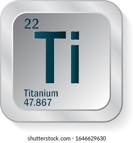 Titanium or Ti periodic table element icon on silver metallic button vector illustration.