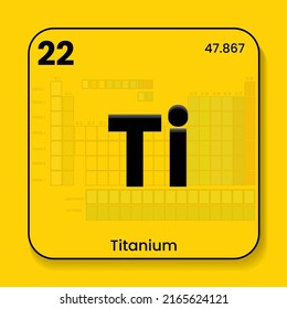 Titanium TI the periodic table of  elements with name and symbol and atomic number and weight. Vector icon illustration placed in yellow wallpaper with table of elements transparent in the background