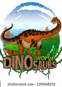 Titanosaur on the background of the sea. Logo. Dinosaur world