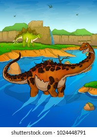 Titanosaur on the river background 