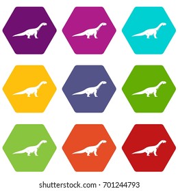 Titanosaurus dinosaur icon set many color hexahedron isolated on white vector illustration