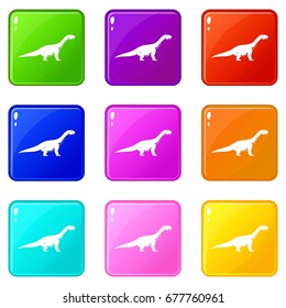 Titanosaurus dinosaur icons of 9 color set isolated vector illustration