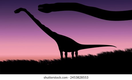 Titanosaurus in a field, flat color illustration
