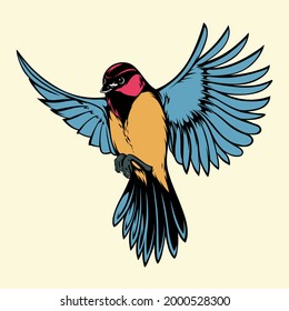 Titbird Handdrawn Vector Illustration. Isolated on Light Yellow Background.