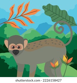 titi monkey in mountains scene