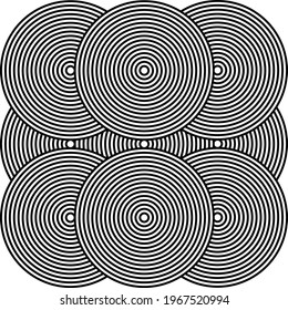 Title: abstract black and white background template concentric circles, op art
